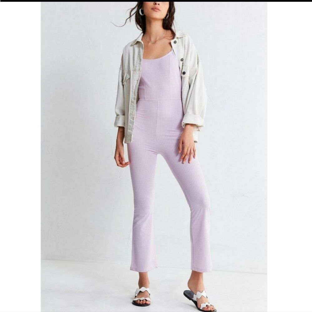 URBAN Outfitters Lilac Gingham Sleeveless Bootcut Jumpsuit NWT